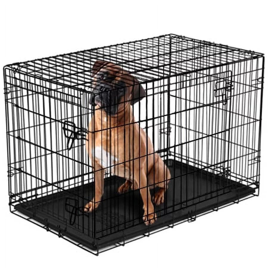 Foldable 2-Door 48" Wire Crate for Dogs with Divider and Leak-Proof Tray