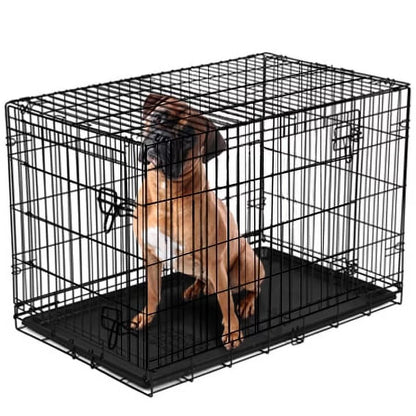 Foldable 2-Door 48" Wire Crate for Dogs with Divider and Leak-Proof Tray