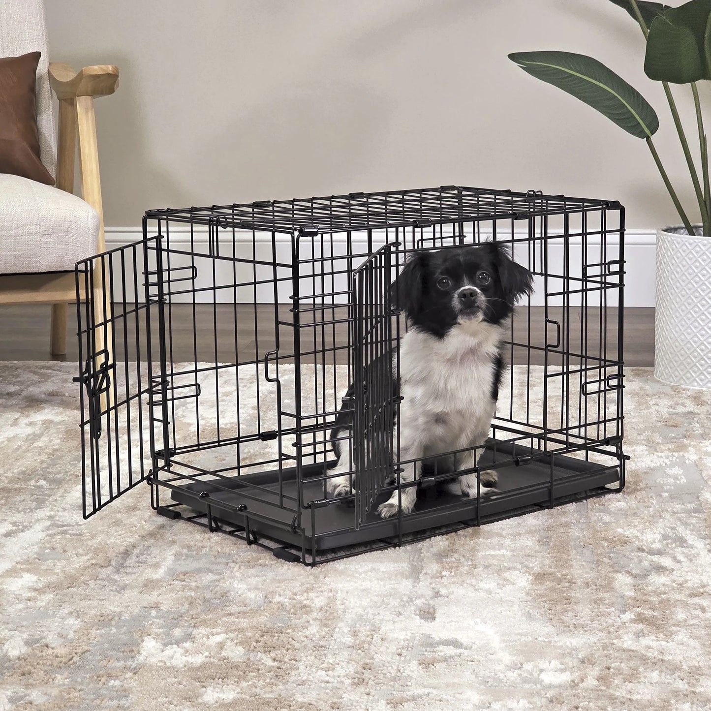 Foldable 2-Door 22" Wire Crate for Dogs with Divider and Leak-Proof Tray