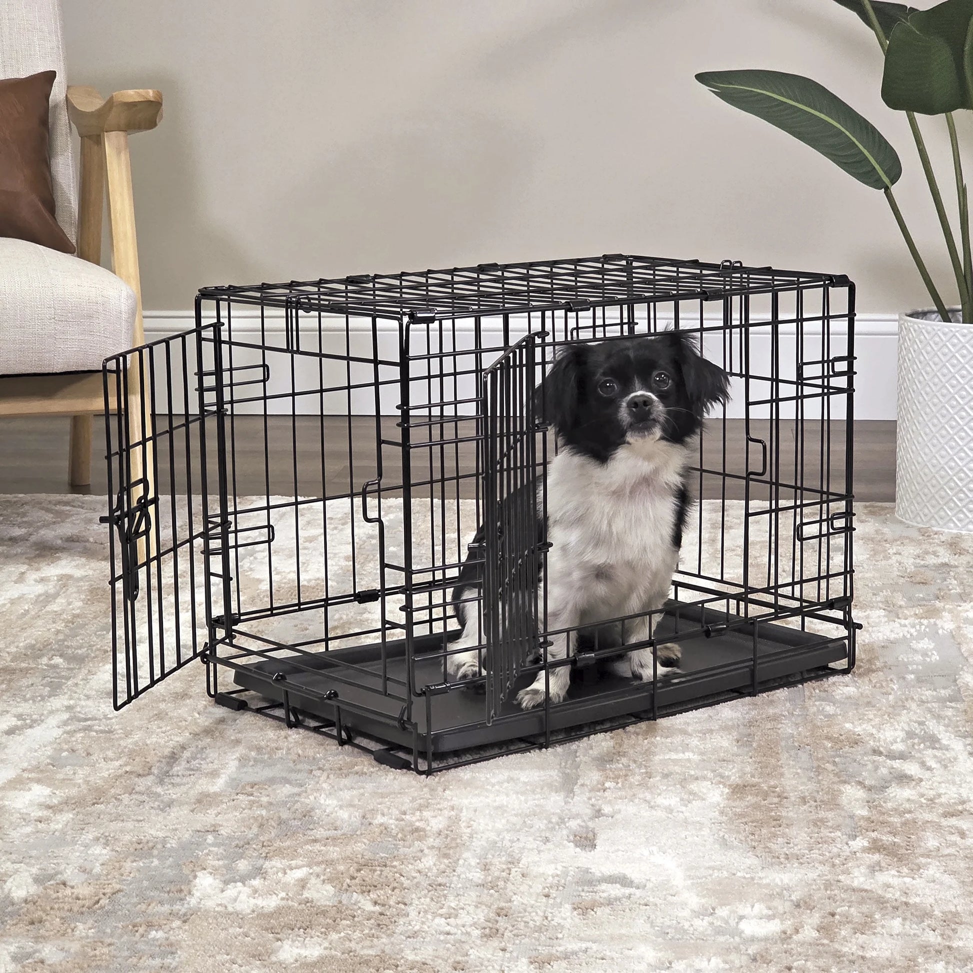 Foldable 2-Door 22" Wire Crate for Dogs with Divider and Leak-Proof Tray