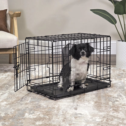 Foldable 2-Door 22" Wire Crate for Dogs with Divider and Leak-Proof Tray