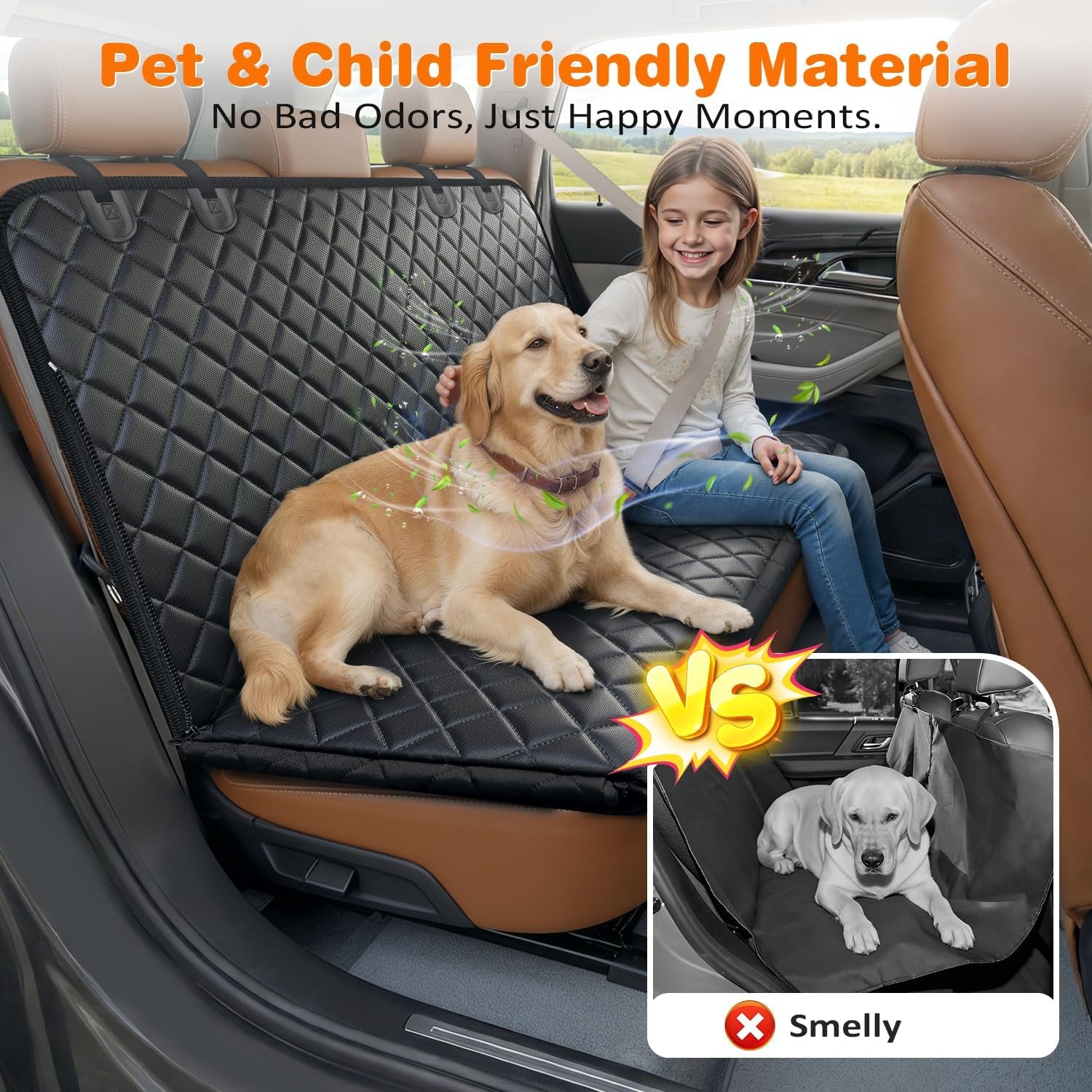 4 in 1 Dog Car Seat Cover for Back Seat, Waterproof Dog Hammock with Mesh Window and Side Flap Pet Car Seat Protector Dogs Backseat Cover for Cars, Suvs & Mid-Size Trucks