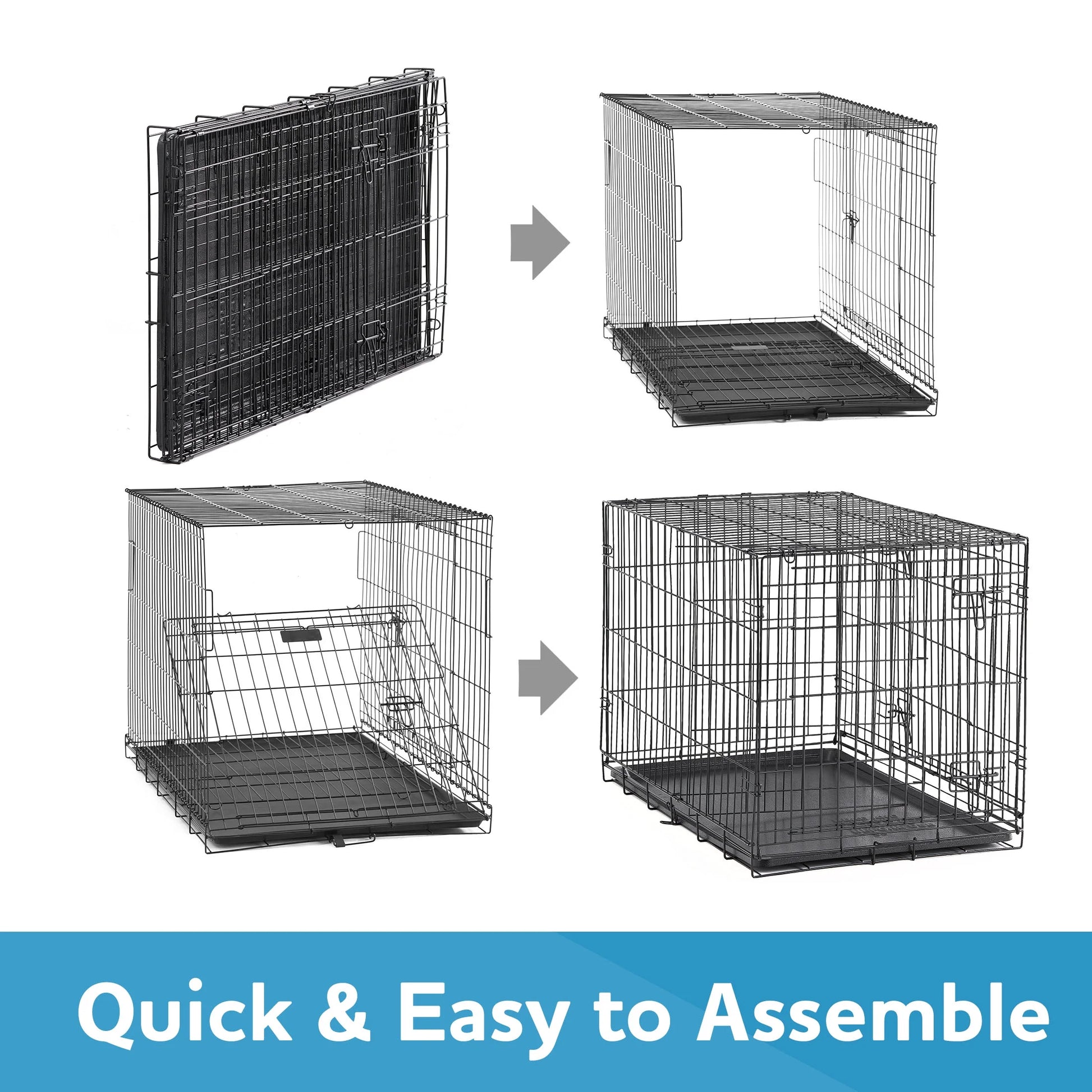 Foldable 2-Door 22" Wire Crate for Dogs with Divider and Leak-Proof Tray