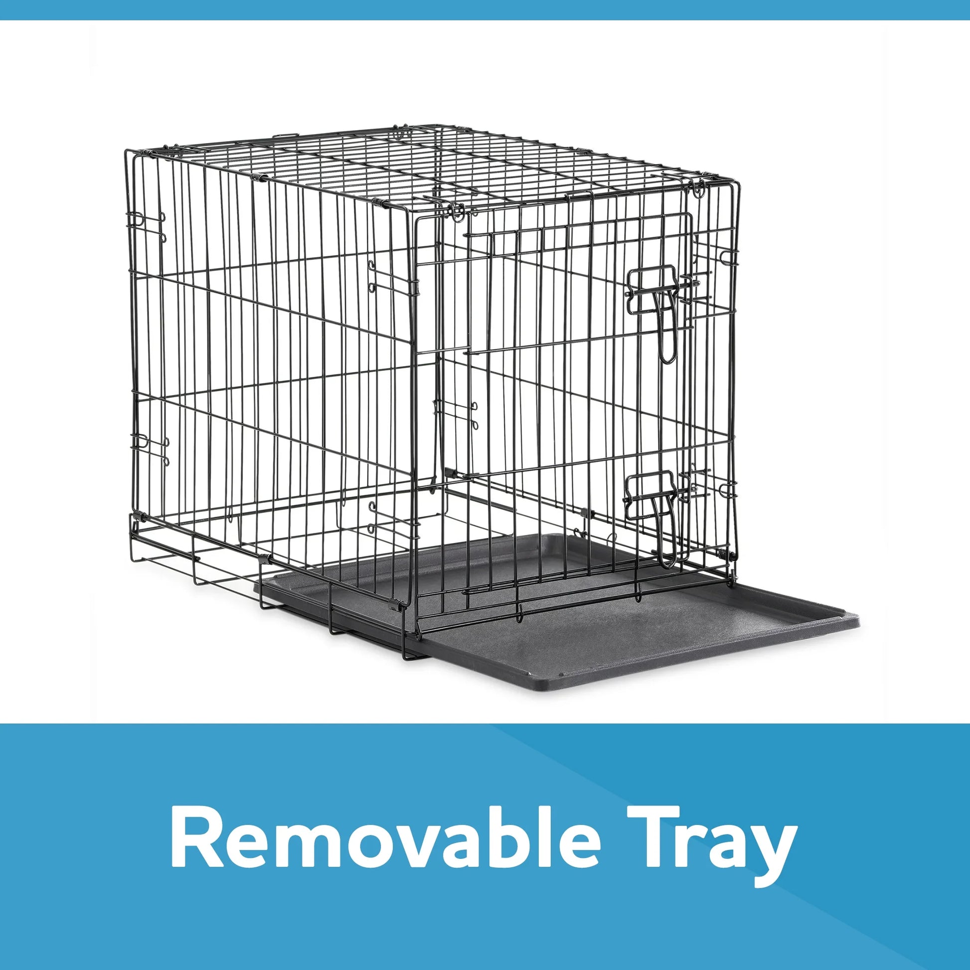 Foldable 2-Door 22" Wire Crate for Dogs with Divider and Leak-Proof Tray
