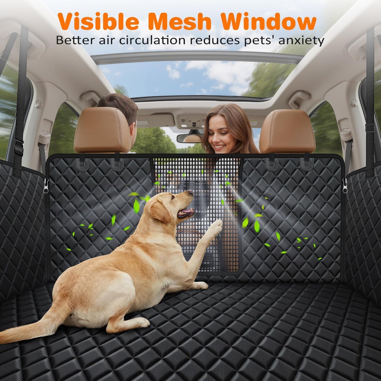 4 in 1 Dog Car Seat Cover for Back Seat, Waterproof Dog Hammock with Mesh Window and Side Flap Pet Car Seat Protector Dogs Backseat Cover for Cars, Suvs & Mid-Size Trucks